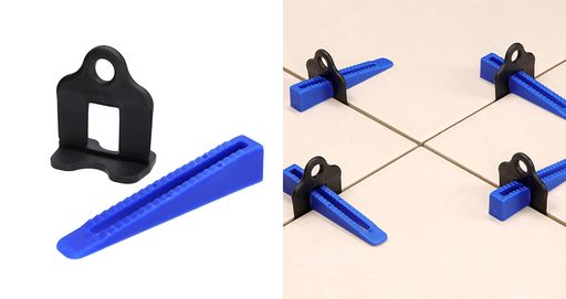 A tile leveling system with standard clips and wedges